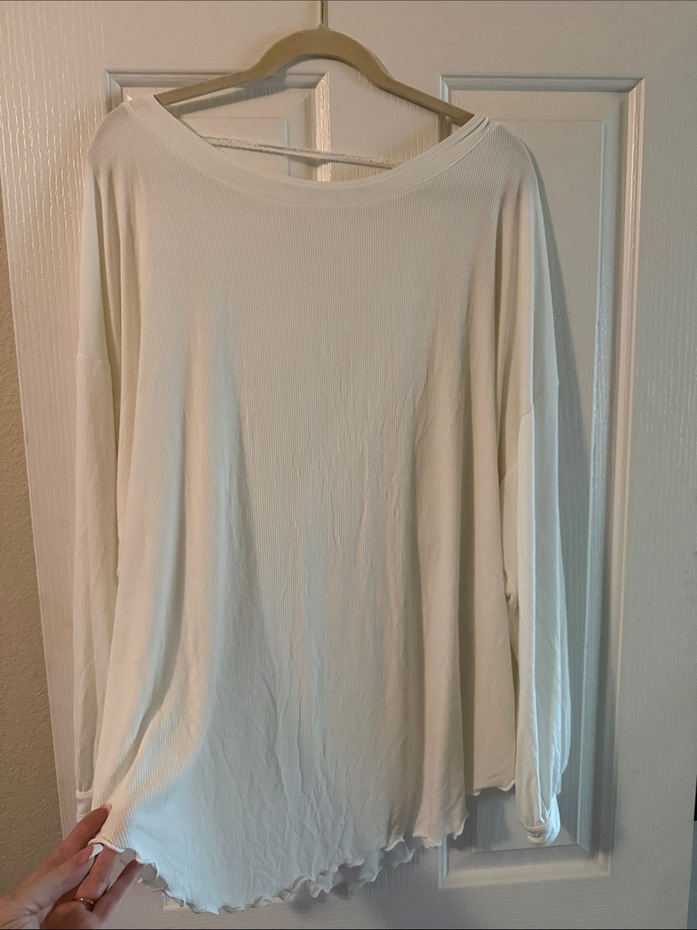 Free People! Women's Lightweight Long-Sleeve with deep V back Top in White